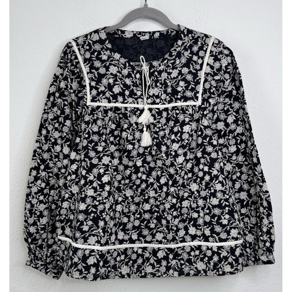 Old Navy Floral Peasant Top Blouse Women's M Relaxed Tassel Cottagecore Prairie